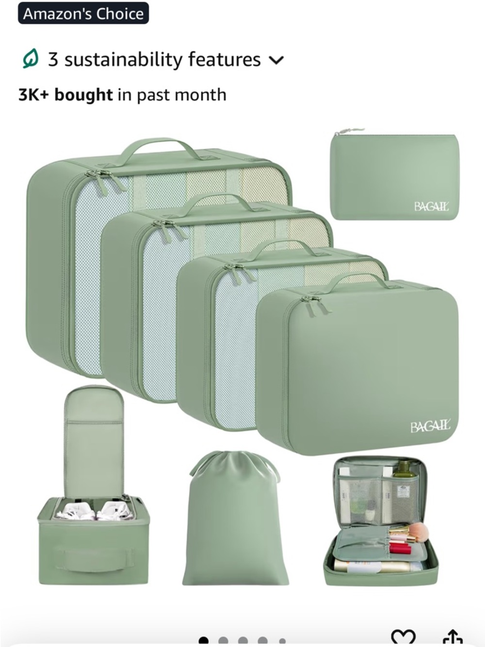 Bagail 8 Set Travel Packing Cube & Toiletry Organizer Set